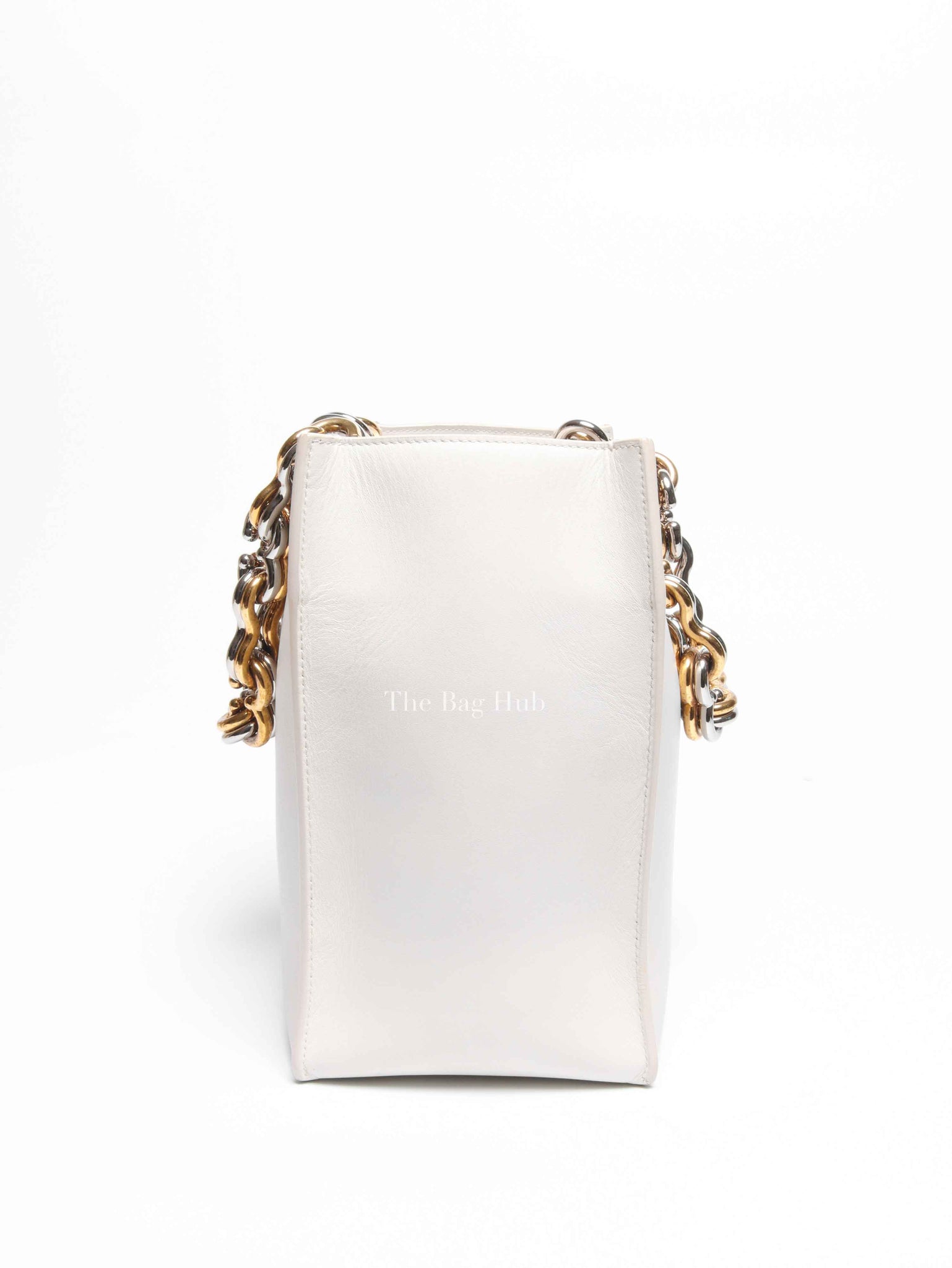 Balenciaga Off White Leather Chain Tote Medium Bag