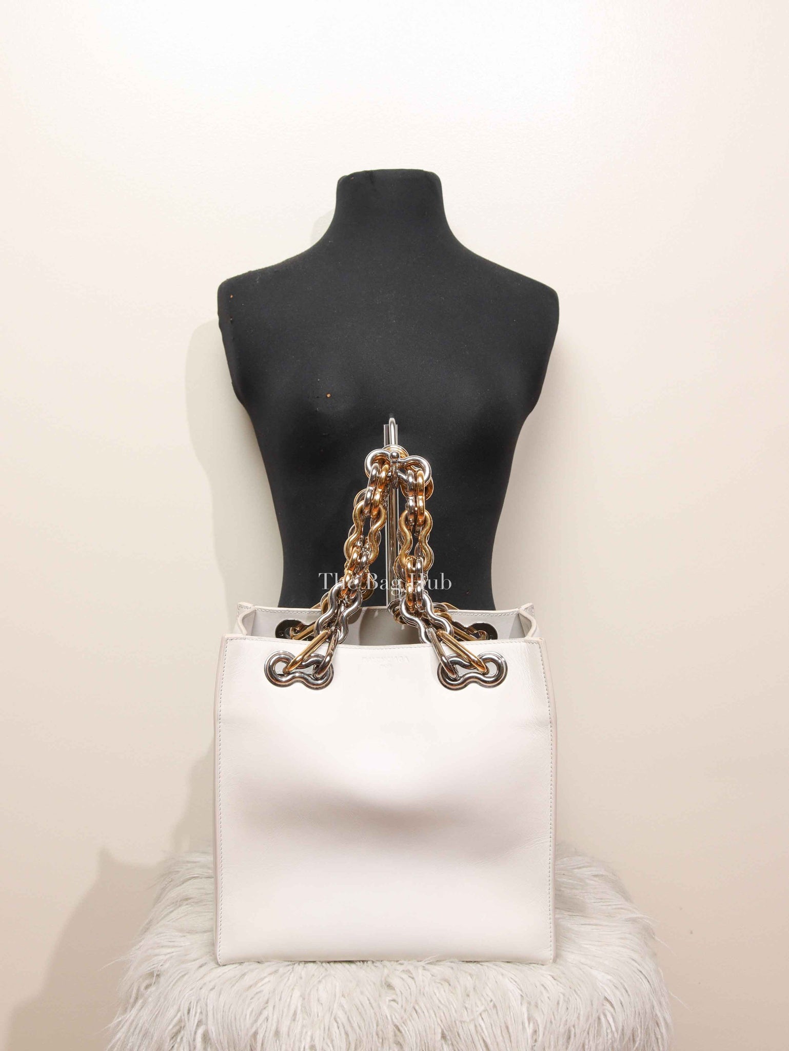 Balenciaga Off White Leather Chain Tote Medium Bag