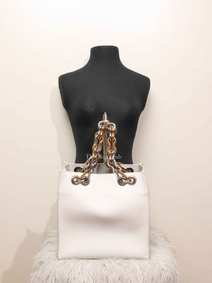 Balenciaga Off White Leather Chain Tote Medium Bag