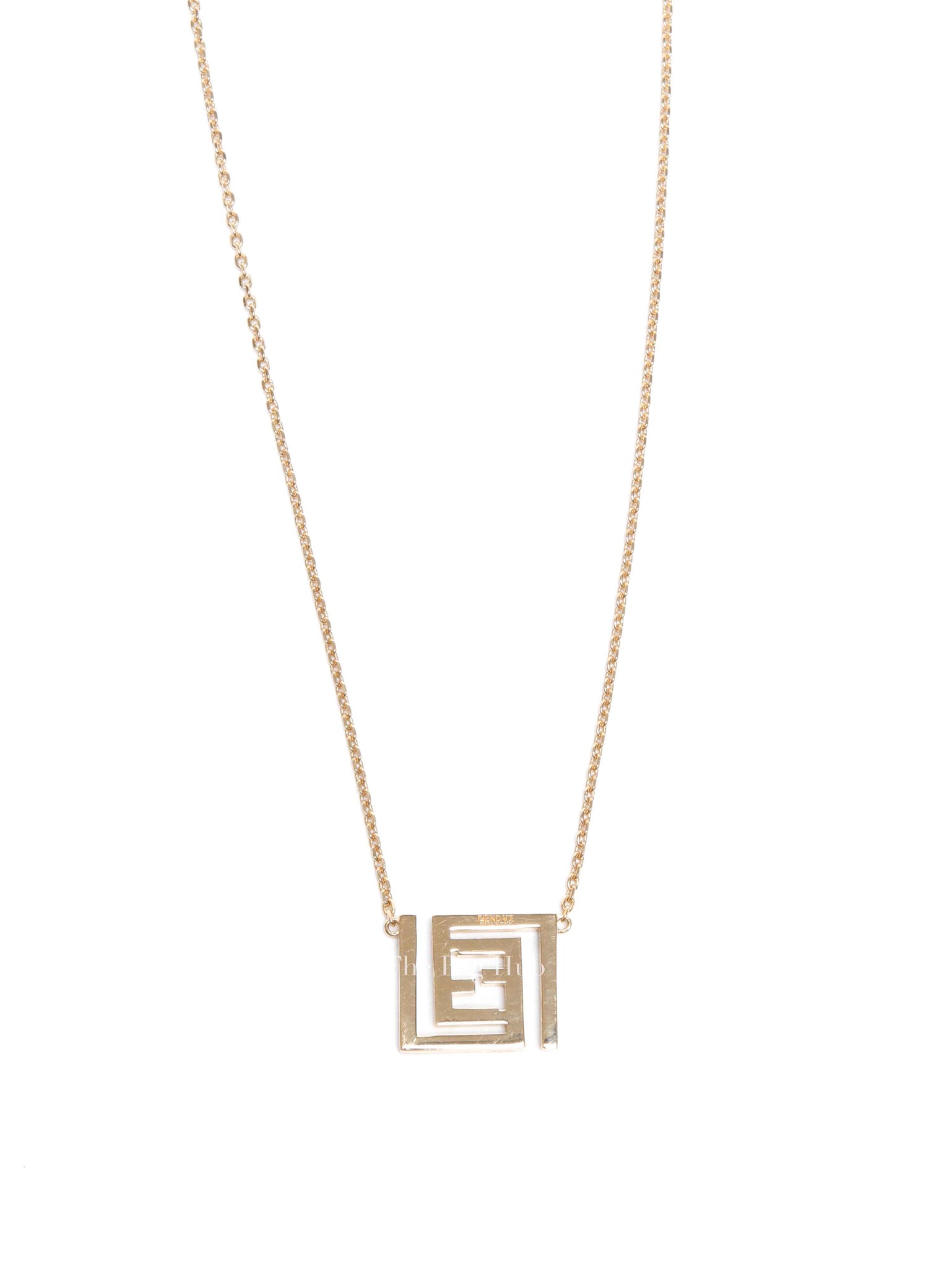 Fendi x Versace Fendace Gold Tone Metal Logo Pendant Necklace