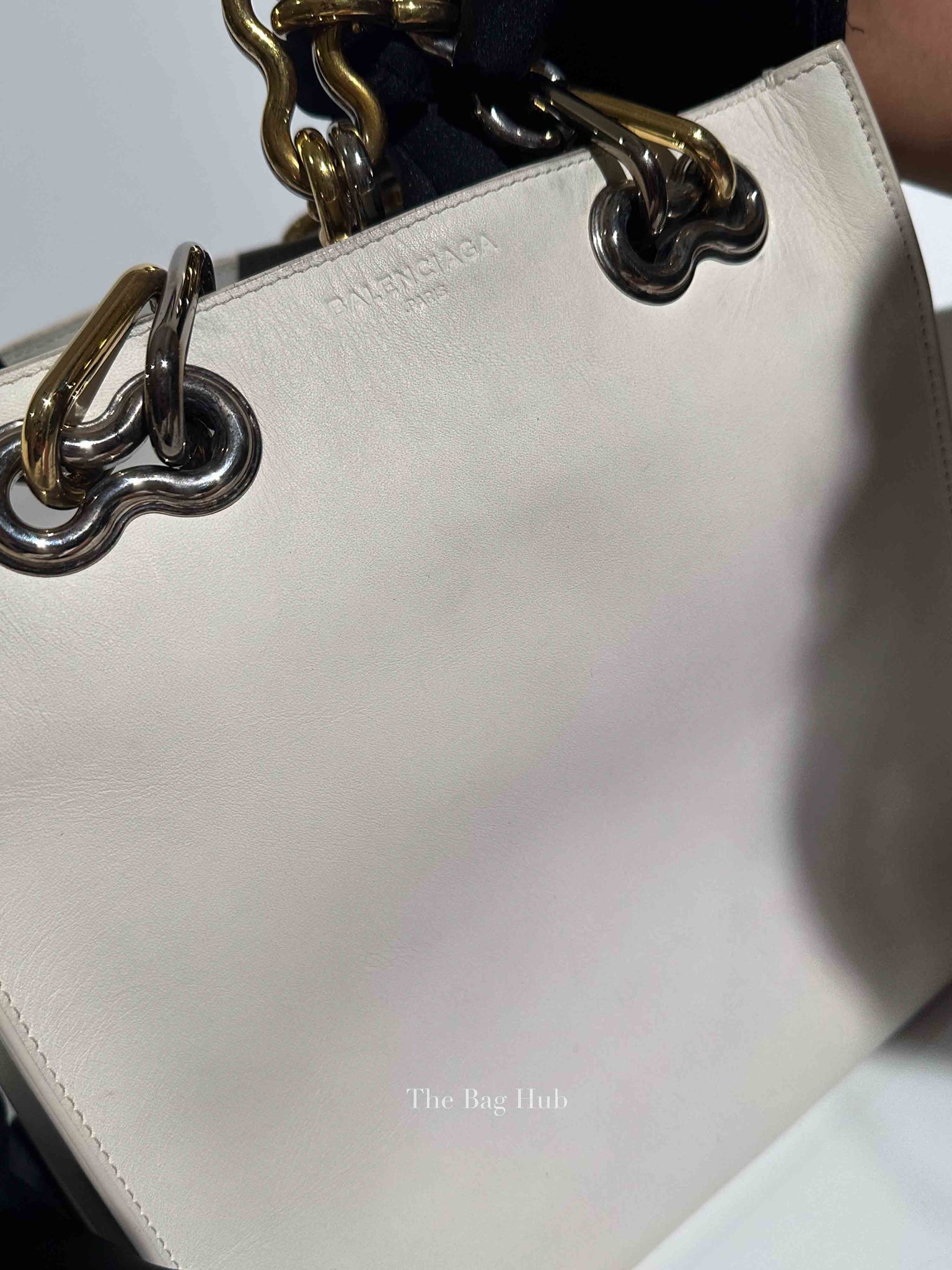 Balenciaga Off White Leather Chain Tote Medium Bag