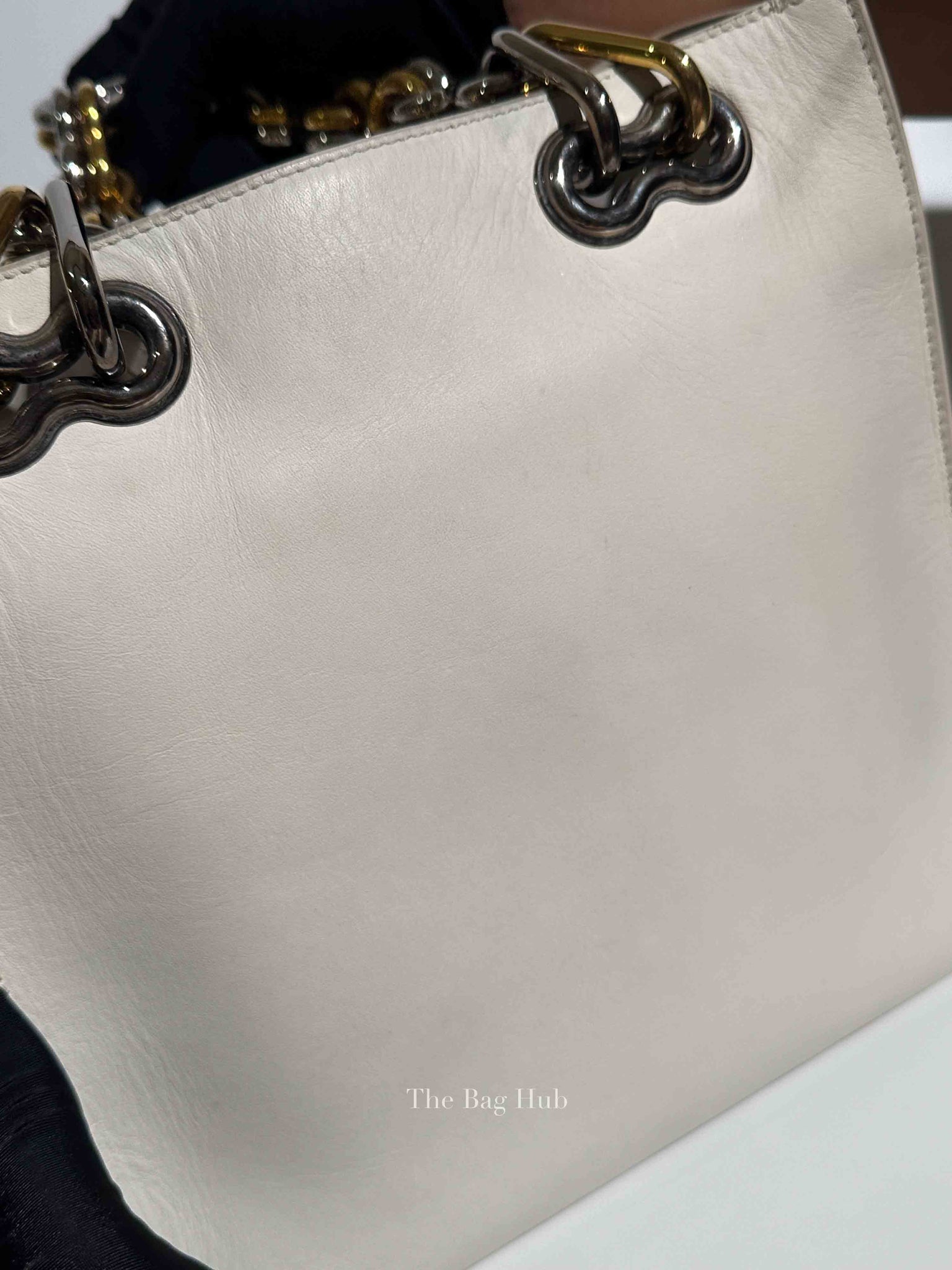 Balenciaga Off White Leather Chain Tote Medium Bag