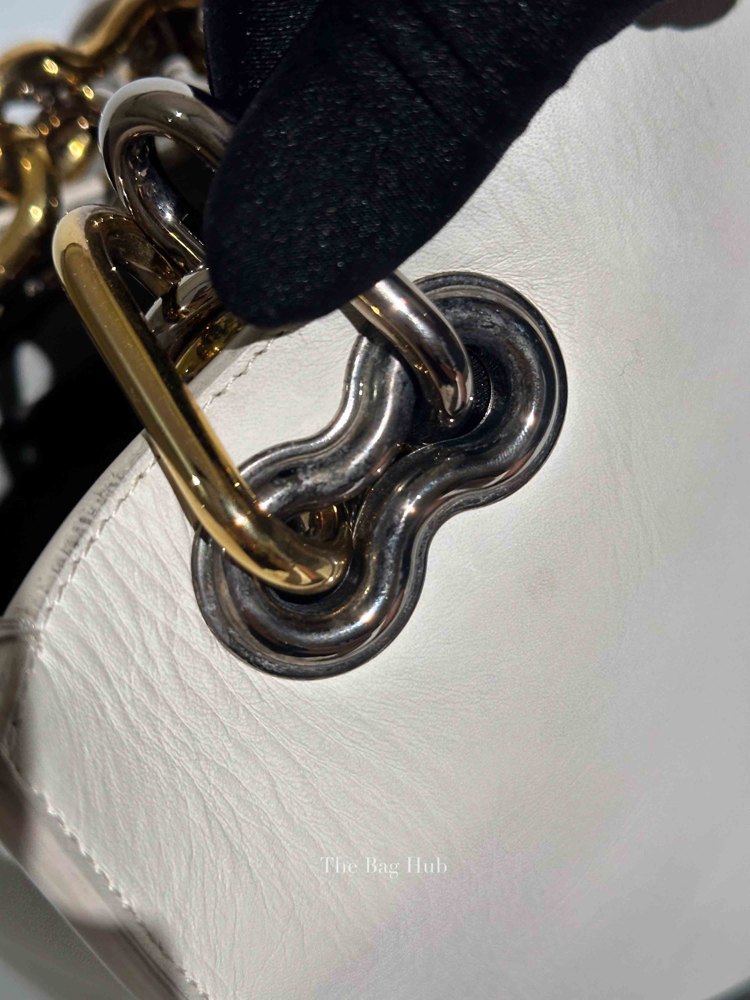 Balenciaga Off White Leather Chain Tote Medium Bag