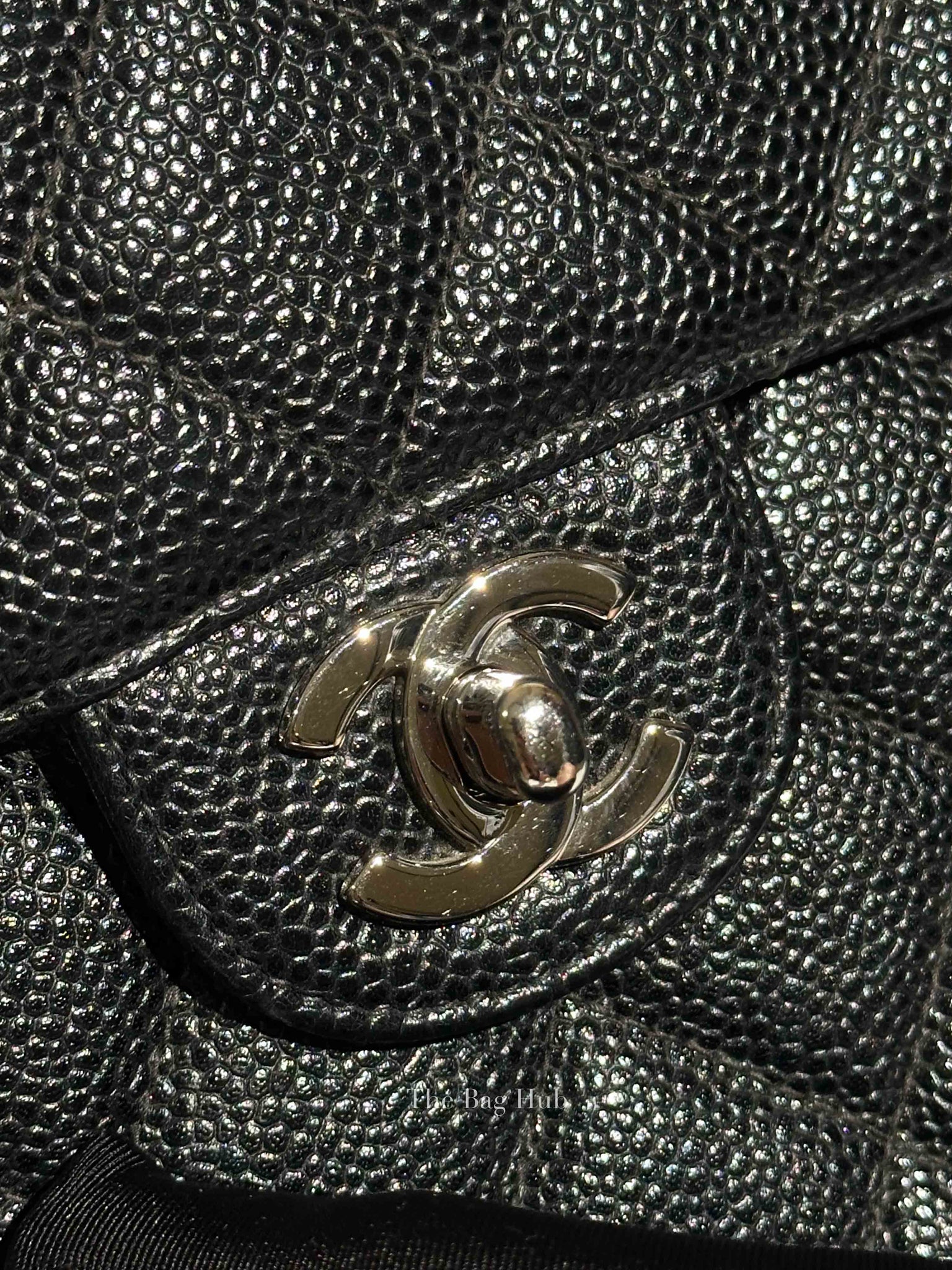 Chanel Black Caviar Quilted Leather Single Flap Large Bag SHW