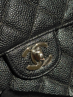 Chanel Black Caviar Quilted Leather Single Flap Large Bag SHW