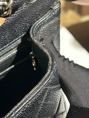 Chanel Black Caviar Quilted Leather Single Flap Large Bag SHW