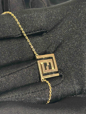 Fendi x Versace Fendace Gold Tone Metal Logo Pendant Necklace