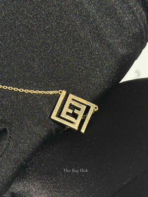 Fendi x Versace Fendace Gold Tone Metal Logo Pendant Necklace