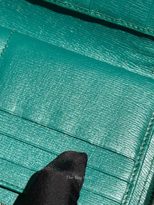 Gucci Green Calfskin Blooms Print Zip Around Long Wallet