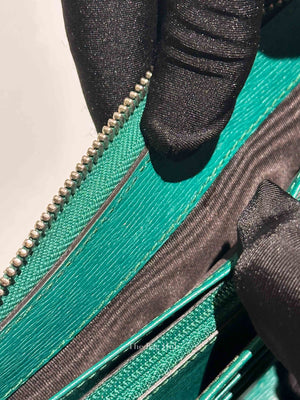 Gucci Green Calfskin Blooms Print Zip Around Long Wallet
