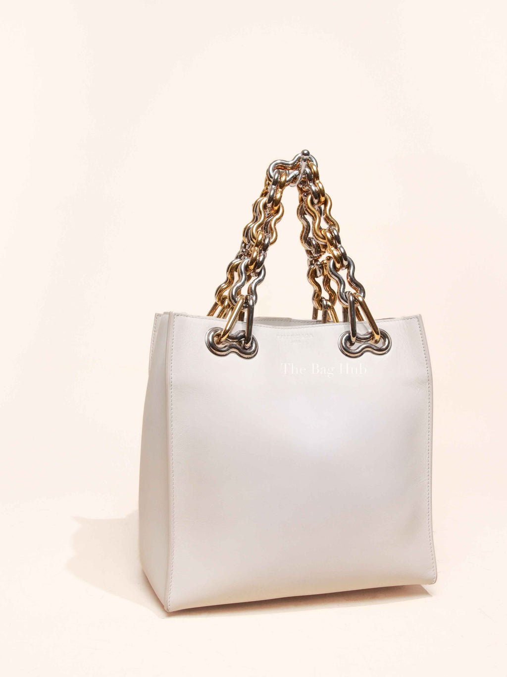 Balenciaga Off White Leather Chain Tote Medium Bag