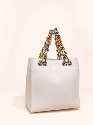 Balenciaga Off White Leather Chain Tote Medium Bag