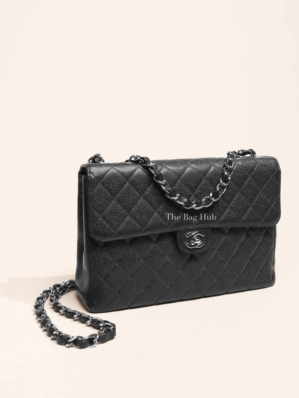 Chanel Black Caviar Quilted Leather Single Flap Large Bag SHW