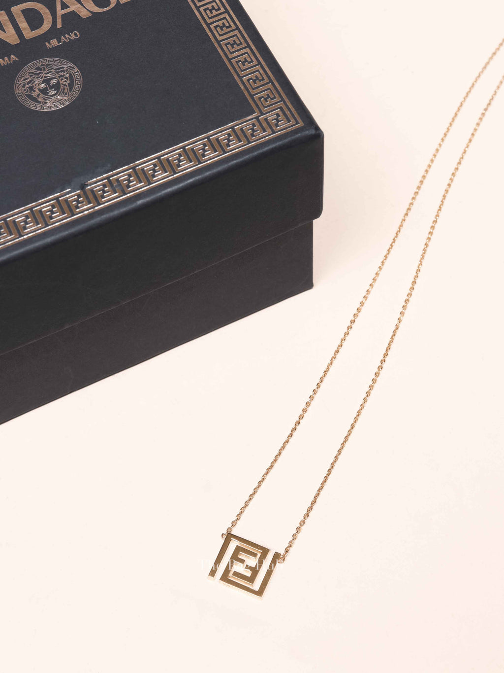Fendi x Versace Fendace Gold Tone Metal Logo Pendant Necklace