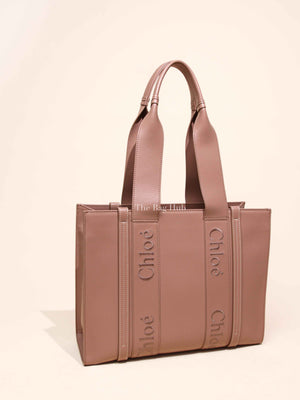 Chloe Mauve Leather Medium Woody Tote Bag