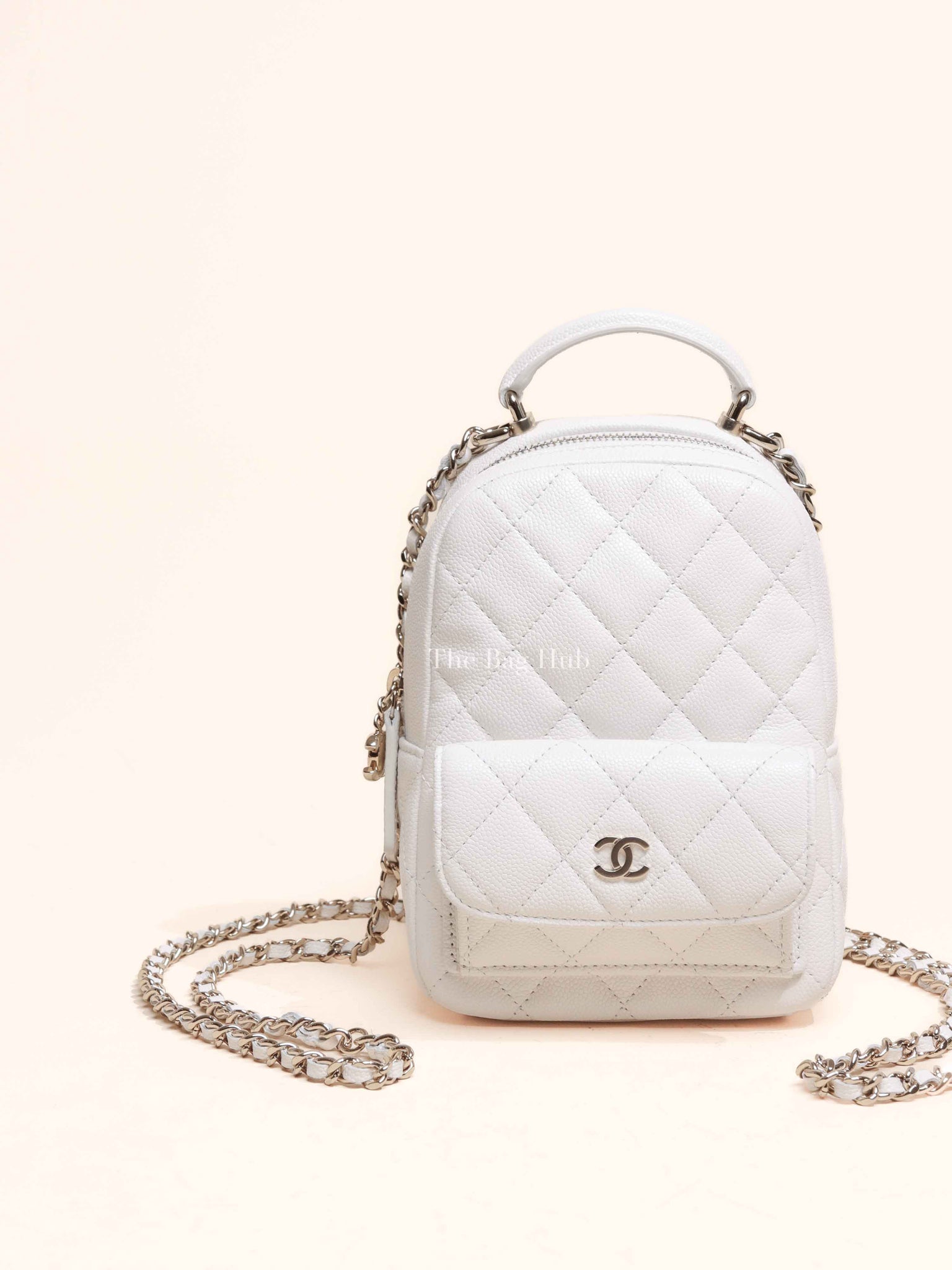 chanel cc day backpack quilted caviar mini White Savonches Chanel White Caviar Mini Backpack