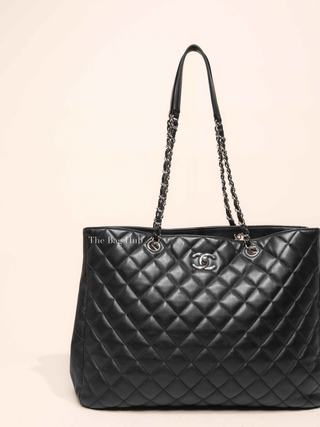 Chanel Black Lambskin Quilted Classic CC Large Shopping Tote Bag SHW