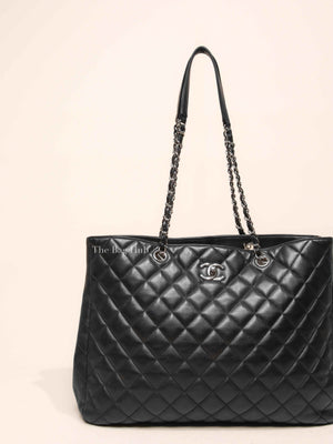 Chanel Black Lambskin Quilted Classic CC Large Shopping Tote Bag SHW