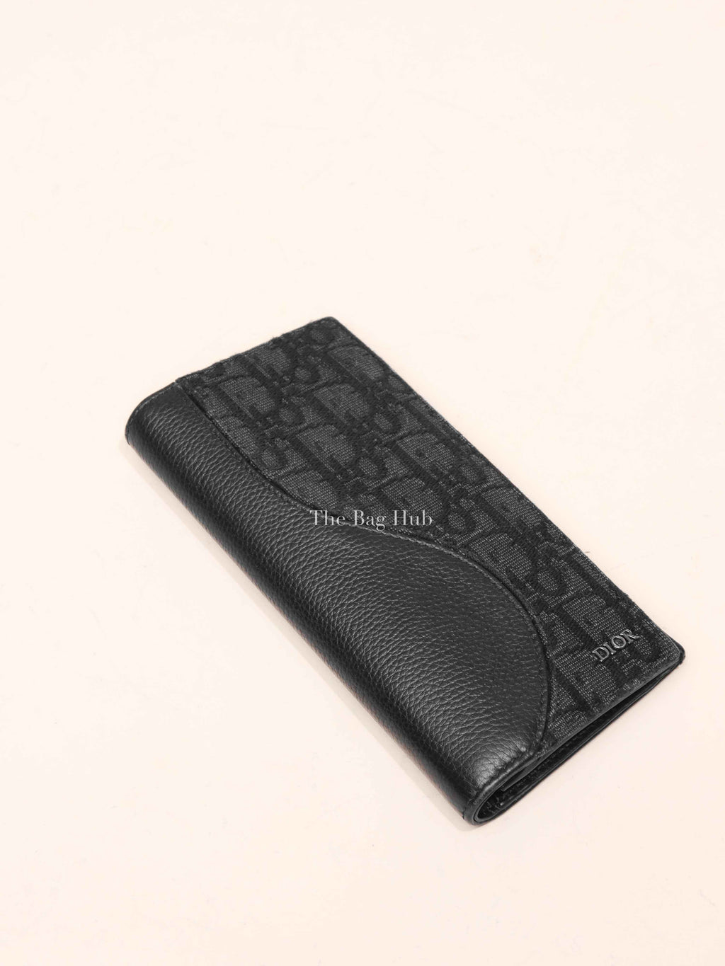 Dior Black Grained Calfskin Marquetry and Black Dior Oblique Jacquard Saddle Long Vertical Wallet
