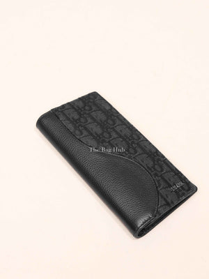 Dior Black Grained Calfskin Marquetry and Black Dior Oblique Jacquard Saddle Long Vertical Wallet