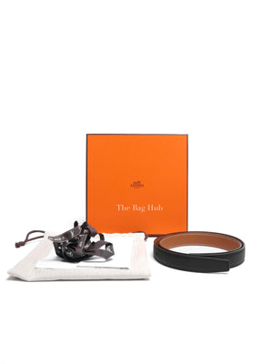 Hermes Noir/Gold Leather Reversible Belt Strap 75cm
