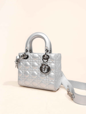 Dior Silver Calfskin My ABCDior Lady Dior Cannage Small Bag