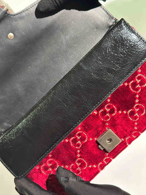 Gucci Red/Black Velvet GG Monogram Dionysus Small Shoulder Bag