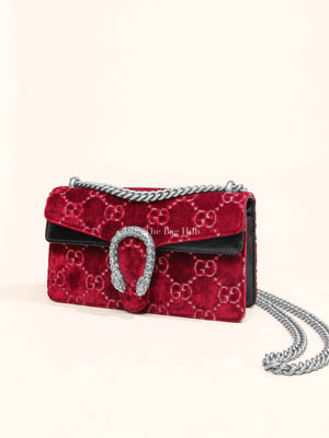 Gucci Red/Black Velvet GG Monogram Dionysus Small Shoulder Bag
