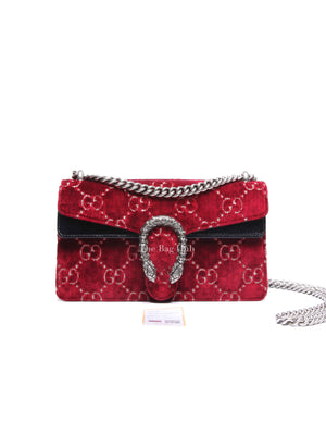 Gucci Red/Black Velvet GG Monogram Dionysus Small Shoulder Bag