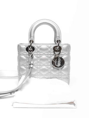 Dior Silver Calfskin My ABCDior Lady Dior Cannage Small Bag