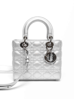 Dior Silver Calfskin My ABCDior Lady Dior Cannage Small Bag