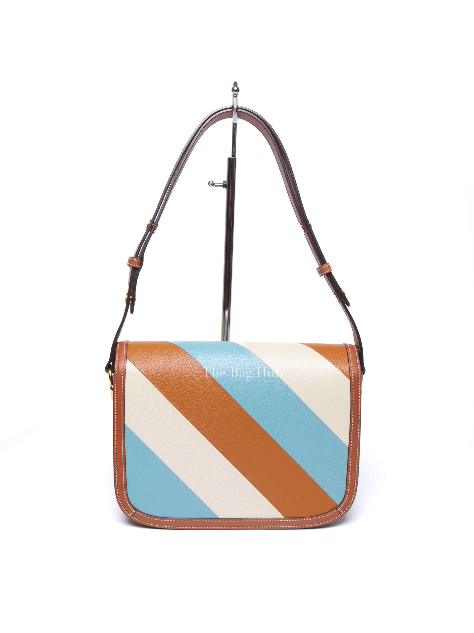 Gucci X Dans Le Vert Brown Dusty Azure Harness Brown Mystic White Textured Dollar Calfskin Horsebit 1955 Medium Shoulder Bag