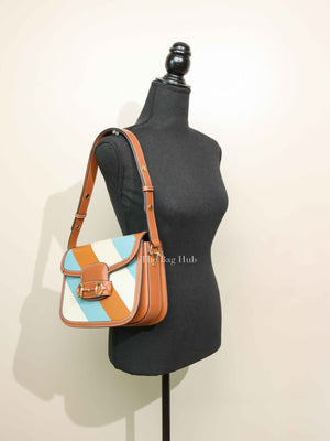 Gucci X Dans Le Vert Brown Dusty Azure Harness Brown Mystic White Textured Dollar Calfskin Horsebit 1955 Medium Shoulder Bag