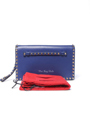 Valentino Blue Leather Rockstud Wristlet Clutch Bag