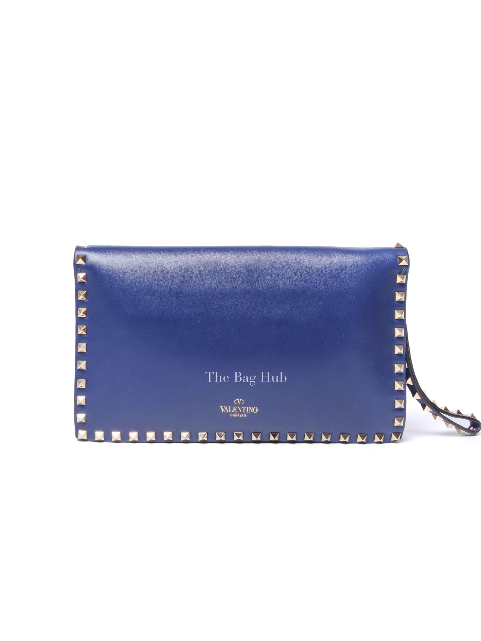 Valentino Blue Leather Rockstud Wristlet Clutch Bag