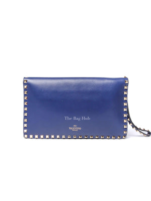 Valentino Blue Leather Rockstud Wristlet Clutch Bag