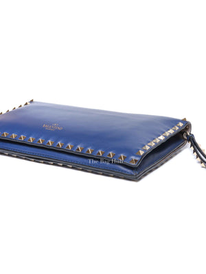 Valentino Blue Leather Rockstud Wristlet Clutch Bag