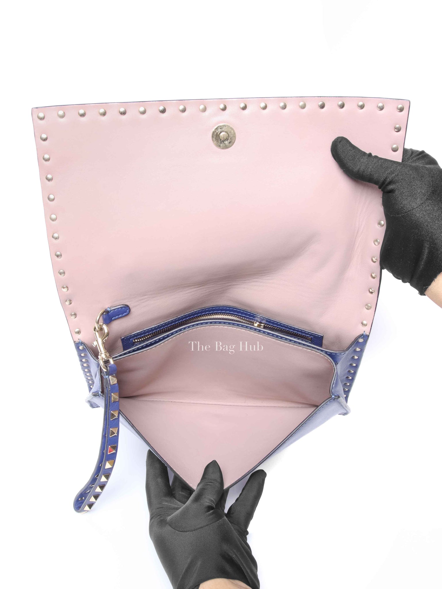 Valentino Blue Leather Rockstud Wristlet Clutch Bag
