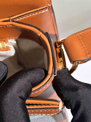 Gucci X Dans Le Vert Brown Dusty Azure Harness Brown Mystic White Textured Dollar Calfskin Horsebit 1955 Medium Shoulder Bag
