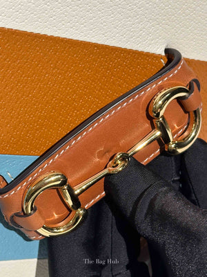 Gucci X Dans Le Vert Brown Dusty Azure Harness Brown Mystic White Textured Dollar Calfskin Horsebit 1955 Medium Shoulder Bag