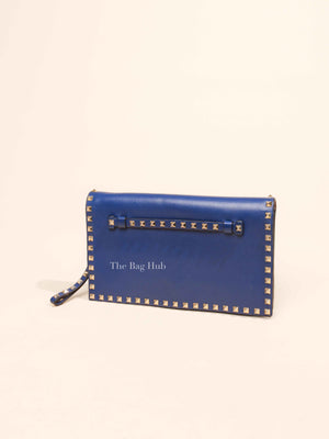 Valentino Blue Leather Rockstud Wristlet Clutch Bag