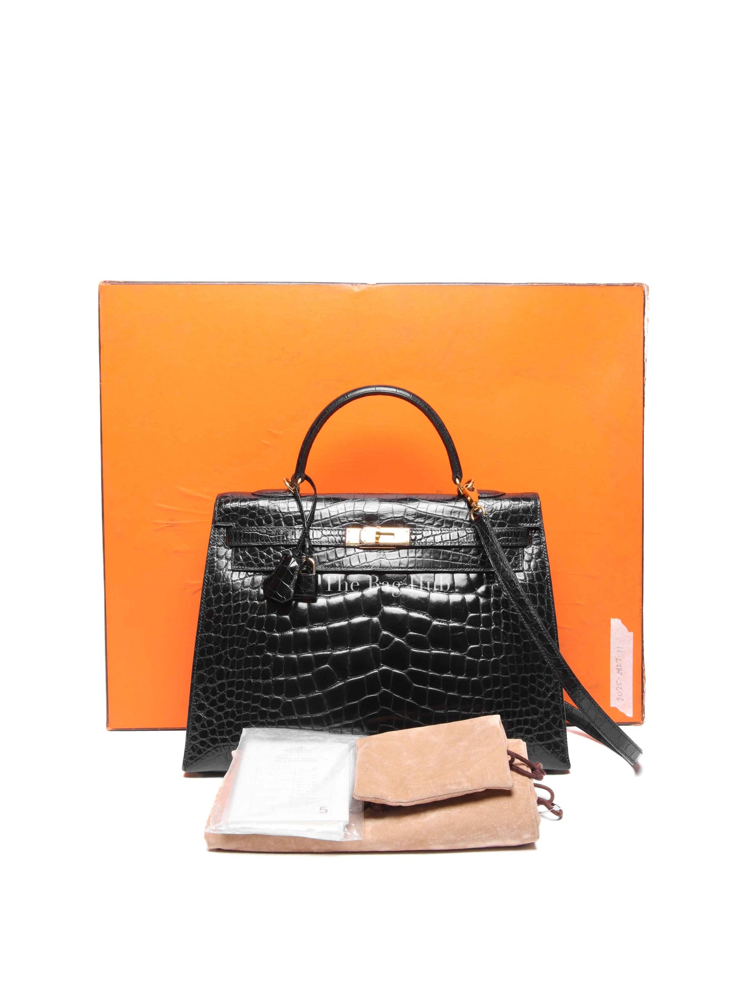Hermes Black Shiny Alligator Kelly 35 Bag GHW