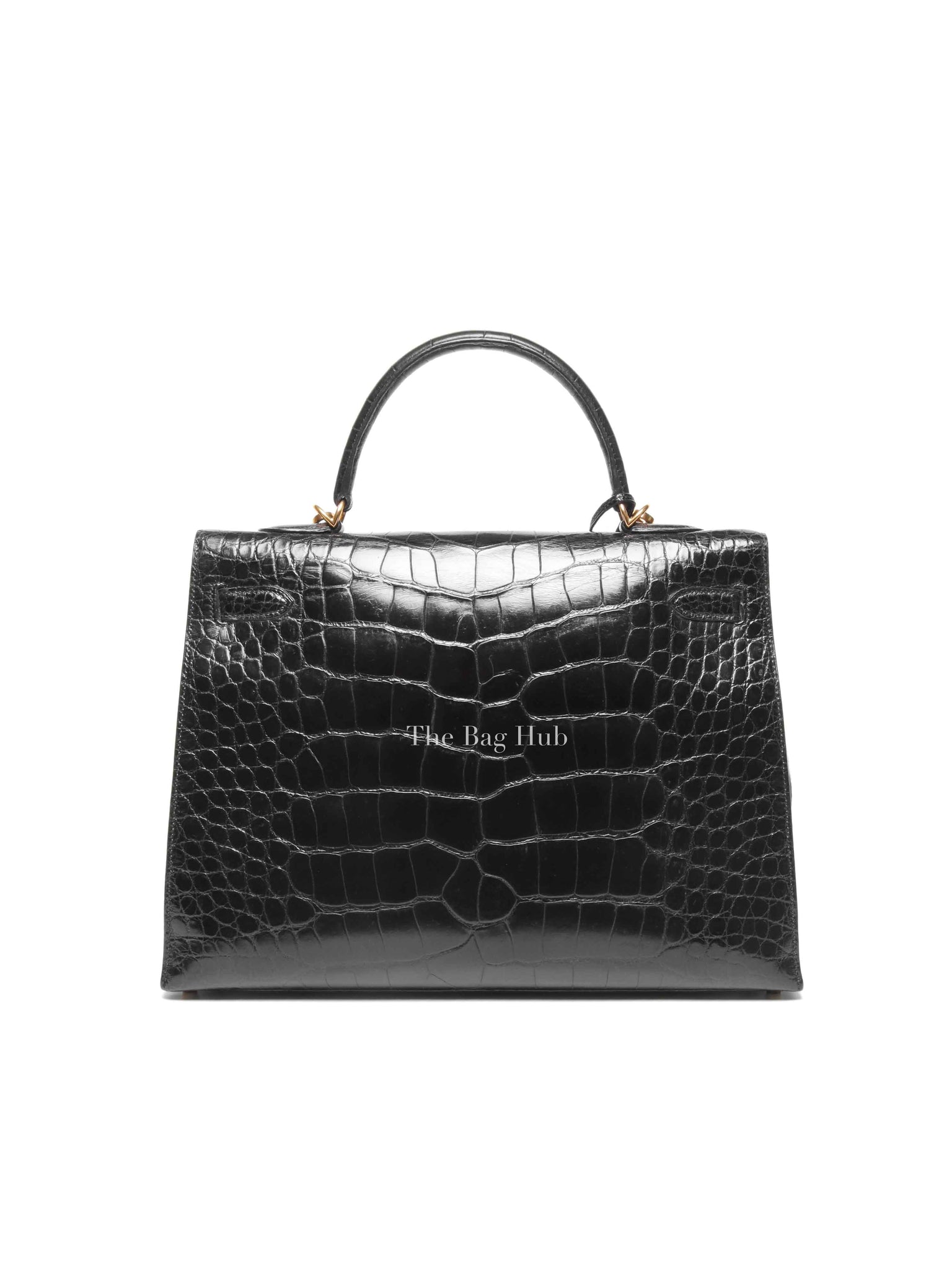Hermes Black Shiny Alligator Kelly 35 Bag GHW