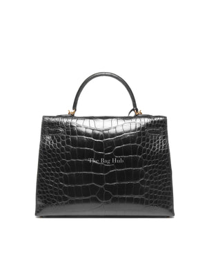 Hermes Black Shiny Alligator Kelly 35 Bag GHW