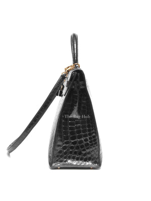 Hermes Black Shiny Alligator Kelly 35 Bag GHW