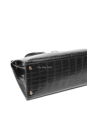 Hermes Black Shiny Alligator Kelly 35 Bag GHW