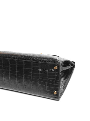 Hermes Black Shiny Alligator Kelly 35 Bag GHW