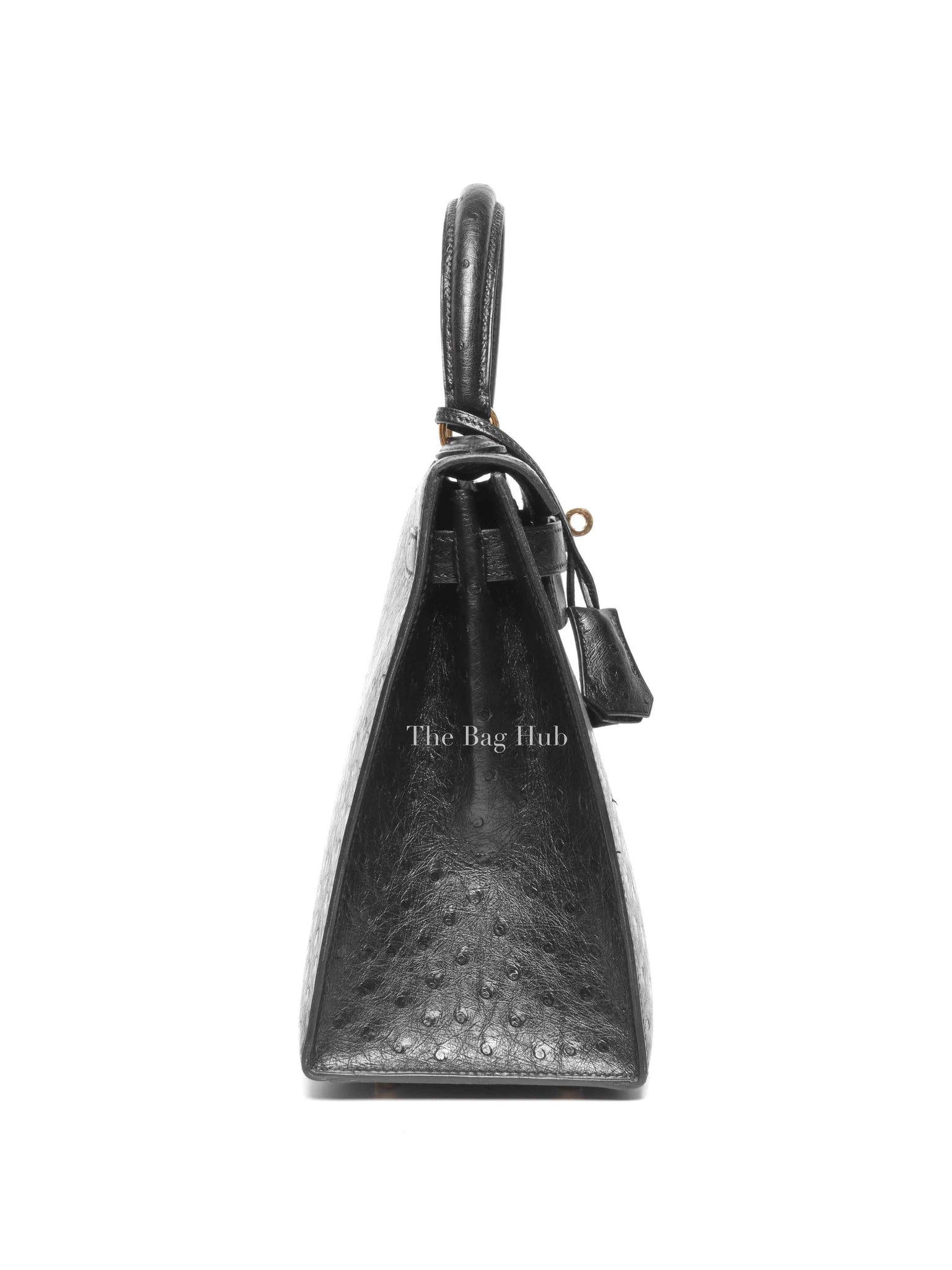 Hermes Black Ostrich Kelly Sellier 28 Bag GHW (No Strap)