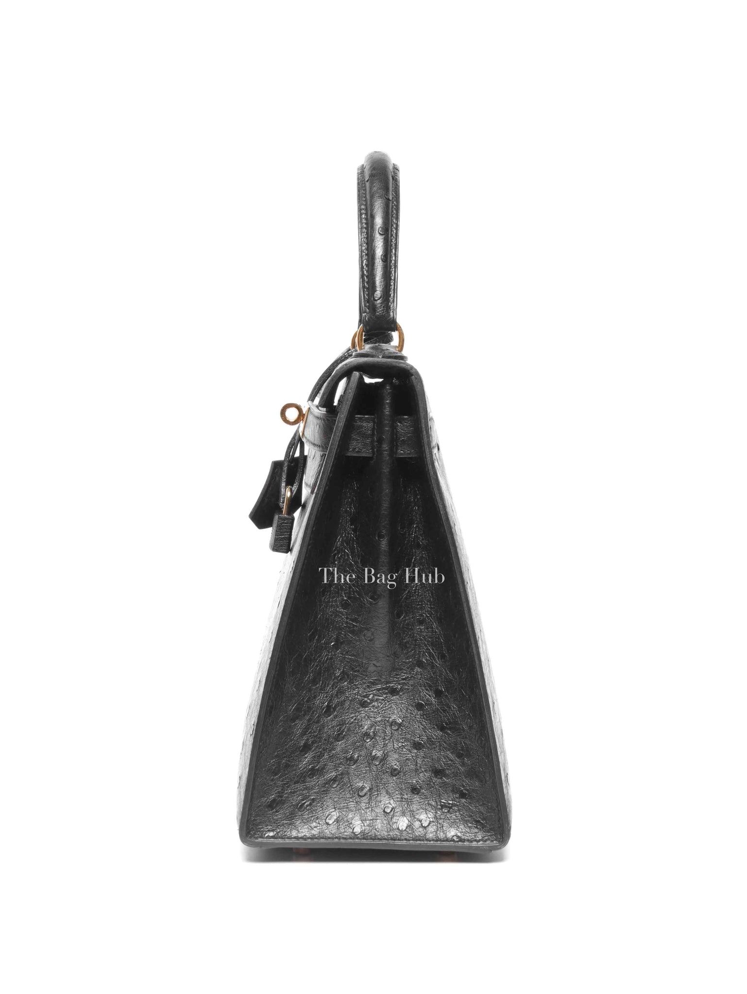Hermes Black Ostrich Kelly Sellier 28 Bag GHW (No Strap)