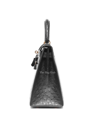 Hermes Black Ostrich Kelly Sellier 28 Bag GHW (No Strap)